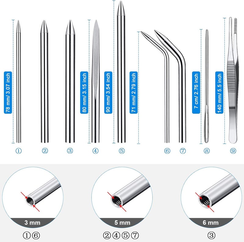 Ferraycle 12-Piece Paracord Tool Set - Stainless Steel Knotter, Marlinspike, Stitching Needles, Smoothing Tool for Leather or Paracord Work (Black) - Image 2